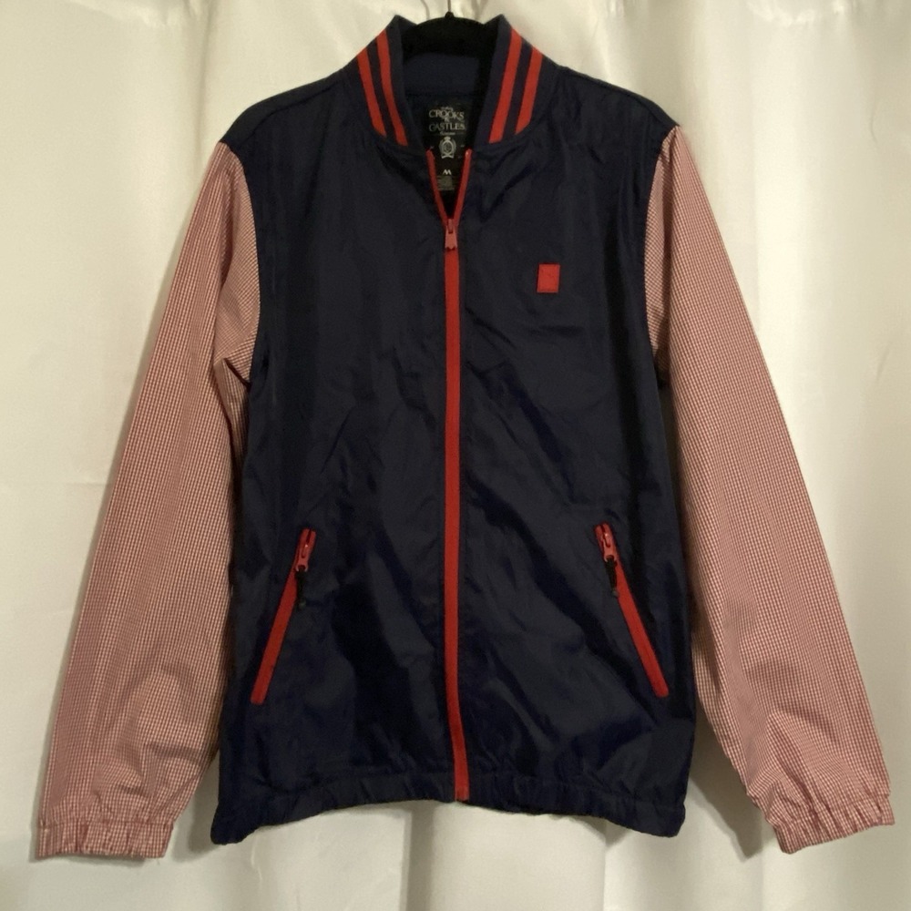 Crooks and Castles Mens Size Medium Jacket Windbreaker Blue Red Zipper Vintage‎